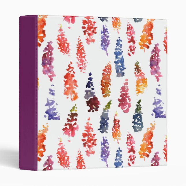 Classeur Motif couleur Aquarelle girly lupine fleurs (Devant/Côté)