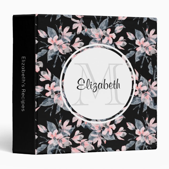 Classeur Motif d'aquarelle rose et gris (Devant/Côté)