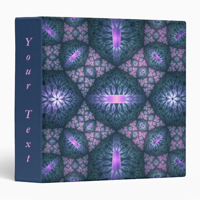 Classeur Motif d'art fractal 3D turquoise violet rose Texte (Devant/Côté)