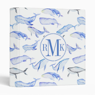 Classeur Motif de baleine bleue d'aquarelle