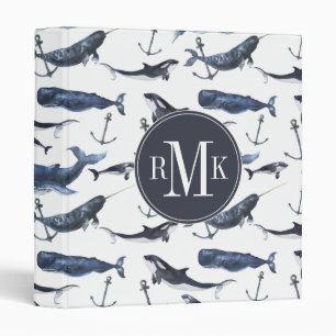 Classeur Motif de baleine et d'Ancre d'aquarelle