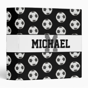 Classeur Motif de balle de soccer initial noir Monogramme
