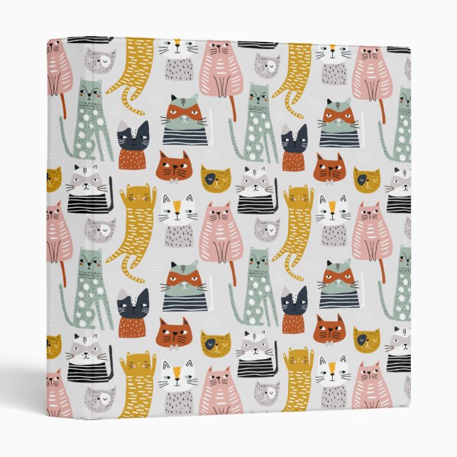 Classeur Motif de chat à main mignon Doodle (Devant/Côté)