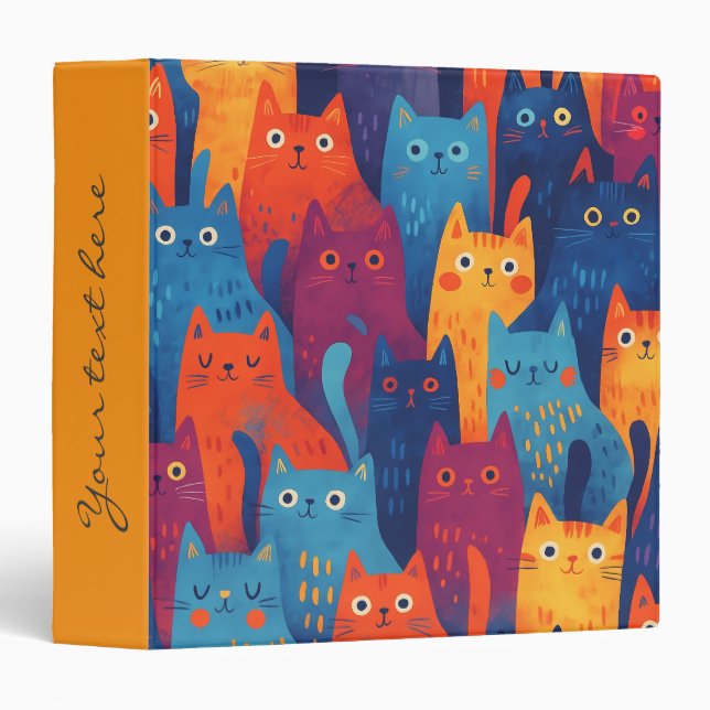 Classeur Motif de chat de dessin animé coloré | Chat fantai (Devant/Côté)