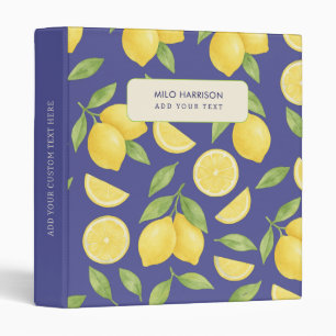 Classeur Motif de citron à l'aquarelle bleue personnalisé
