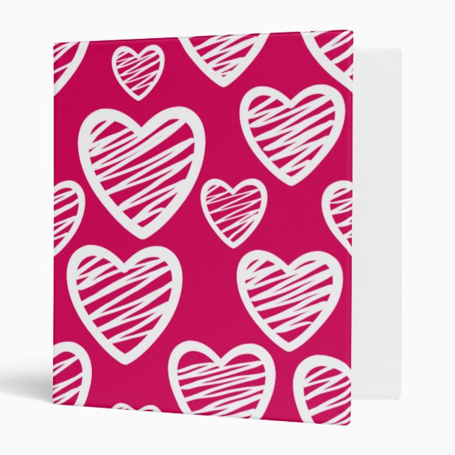 Classeur Motif de coeur Gras Rouge et Blanc Scribble (Devant/intérieur)