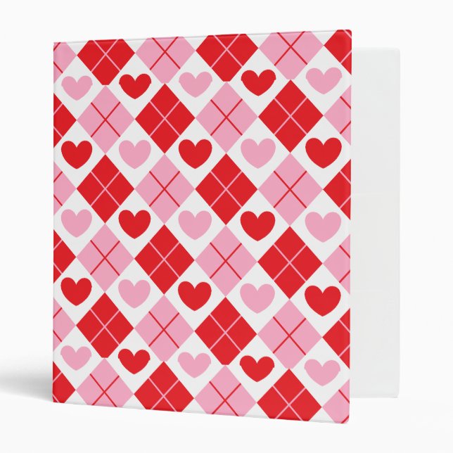 Classeur Motif de coeur Jacquard rouge et rose (Devant/intérieur)