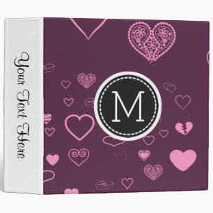 Classeur Motif de cœur rose violet élégant moderne monogram