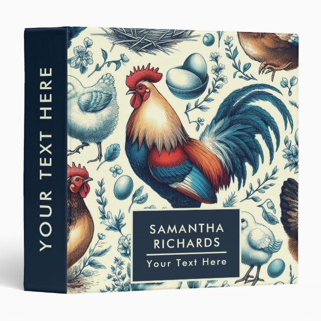 Classeur Motif de coq de ferme Retro (Devant/Côté)