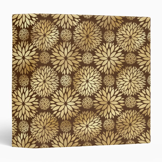 Classeur Motif de Dahlias Brown et Gold élégant (Devant/Côté)