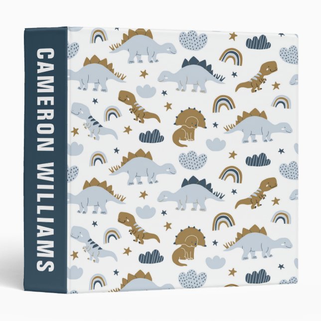 Classeur Motif de dinosaure arc-en-ciel mignon (Devant/Côté)