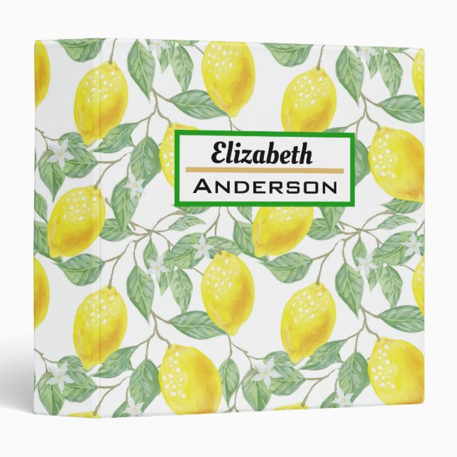 Classeur Motif de feuille de vert jaune de citronnier (Devant/Côté)