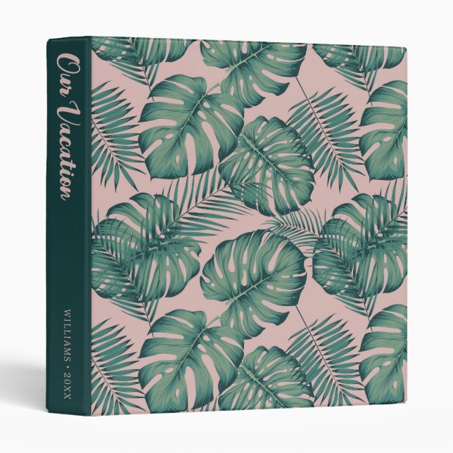 Classeur Motif de feuille tropicale | Nos vacances (Devant/Côté)