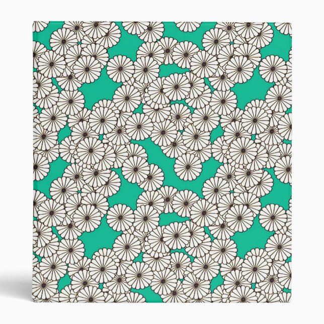 Classeur Motif de fleurs Art déco - blanc sur turquoise (Devant)
