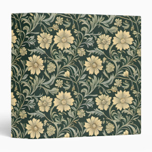 Classeur Motif de fleurs jaunes stylisées vert foncé