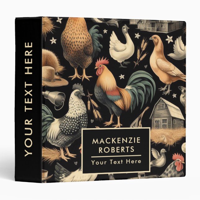 Classeur Motif de la ferme de poulet Retro (Devant/Côté)