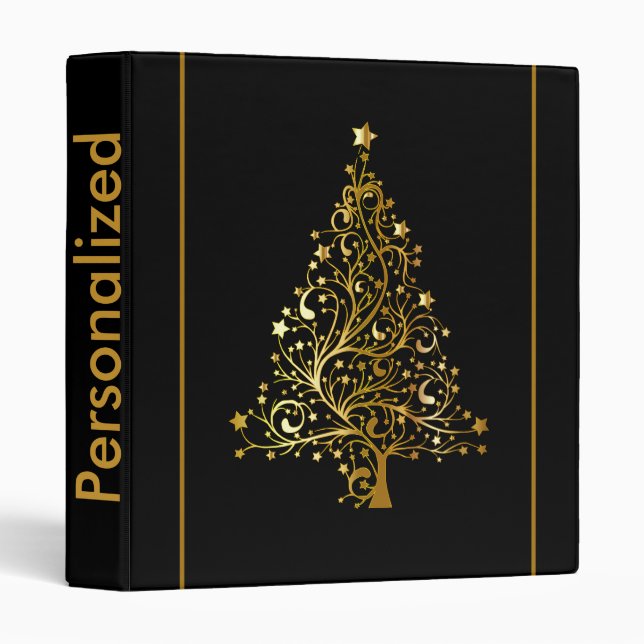 Classeur Motif de l'arbre de Noël en or noir personnalisé (Devant/Côté)