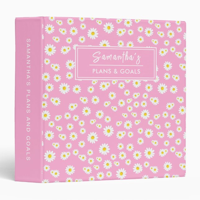 Classeur Motif de marguerites printanières Boho rose (Devant/Côté)