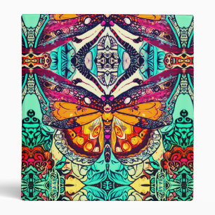Classeur Motif de papillon et médaillon à Orange et Aqua