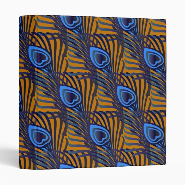 Classeur Motif de plumes de paon bleu et orange de minuit (Devant/Côté)