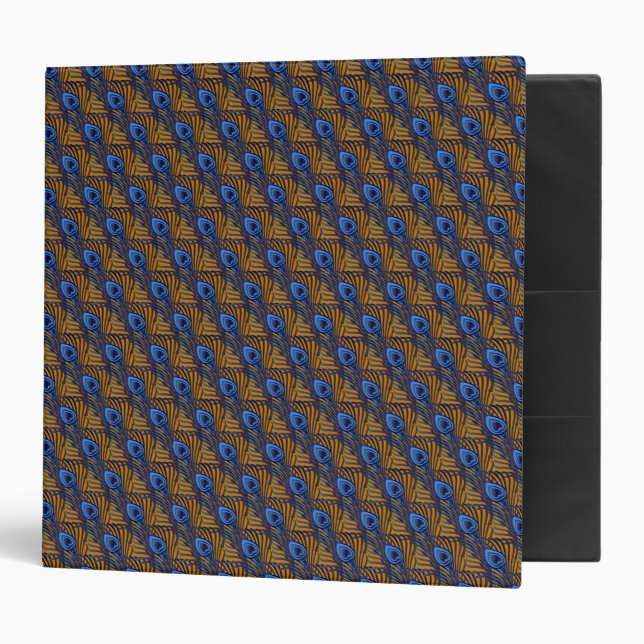 Classeur Motif de plumes de paon bleu et orange de minuit (Devant/intérieur)