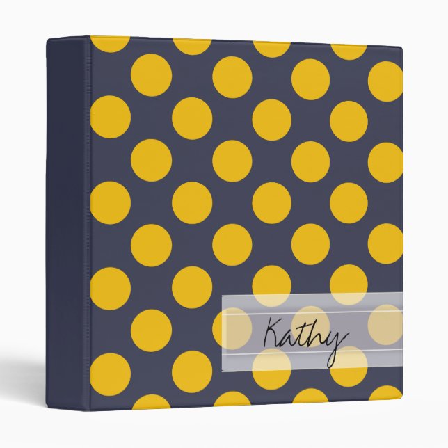 Classeur Motif de point chic de polka de jaune de bleu (Devant/Côté)