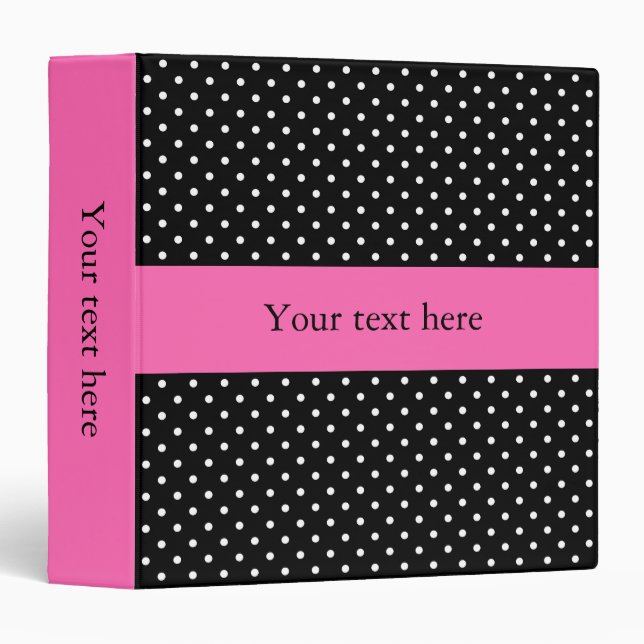 Classeur Motif de points Polka blanc et noir (Devant/Côté)