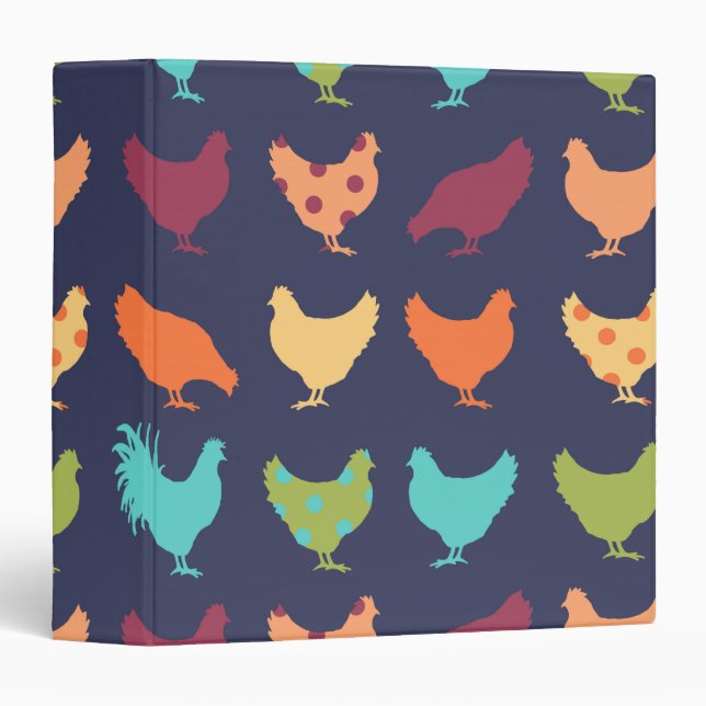 Classeur Motif de poulet multicolore funky (Devant/Côté)