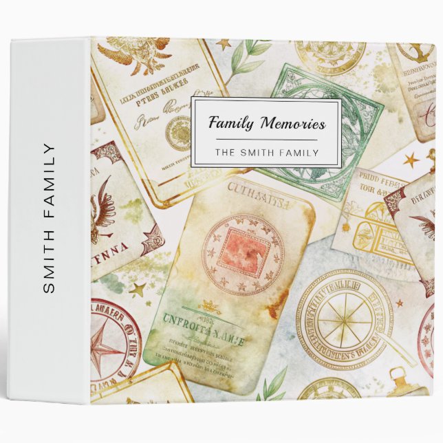 Classeur Motif de tampon de voyage du monde vintage (7) (Devant/Côté)