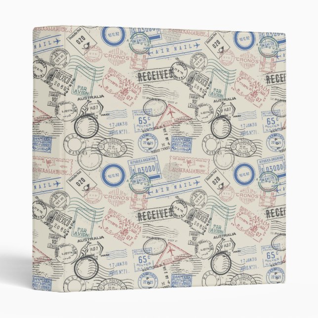 Classeur Motif de timbres-poste du monde (Devant/Côté)