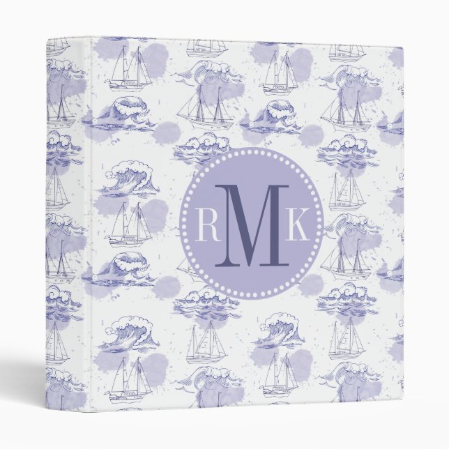 Classeur Motif de vagues et de bateaux d'aquarelle (Devant/Côté)