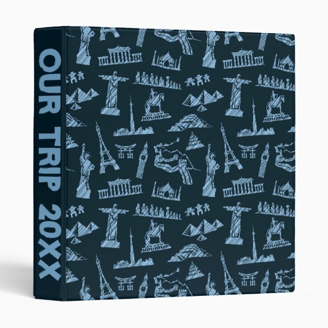Classeur Motif de voyage dans le motif de bleus (Devant/Côté)