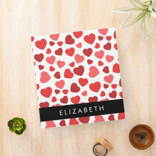 Classeur Motif Des Coeurs, Coeurs Rouges, Votre Nom
