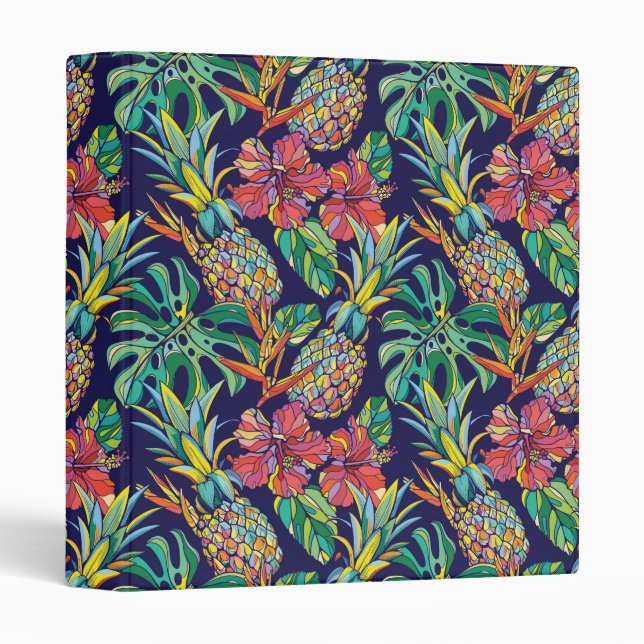 Classeur Motif d'hibiscus à ananas tropicaux (Devant/Côté)