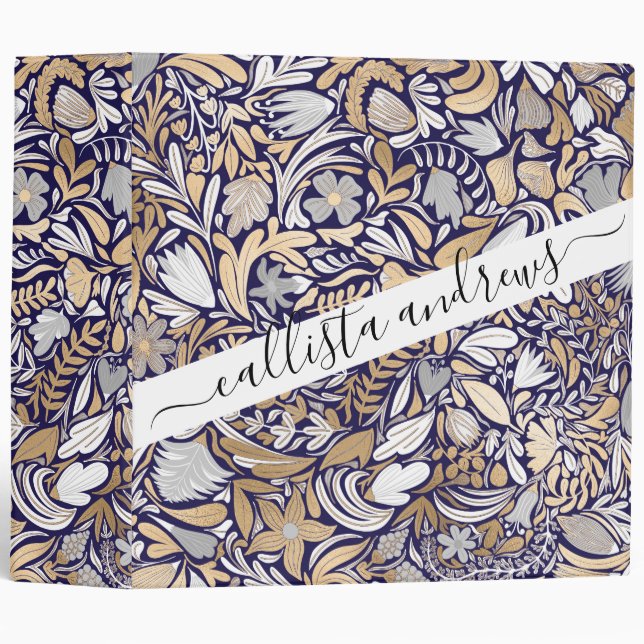 Classeur Motif d'illustration de la feuille florale blanche (Devant/Côté)