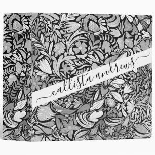Classeur Motif d'illustration Feuilles floraux noirs argent