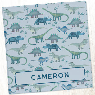 Classeur Motif Dinosaure amusant bleu Personnalisé