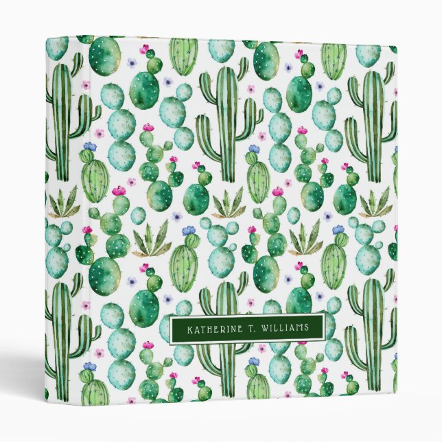Classeur Motif d'usines de cactus d'aquarelle (Devant/Côté)