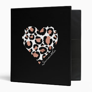 Classeur Motif élégant léopard guépard coeur noir Nom
