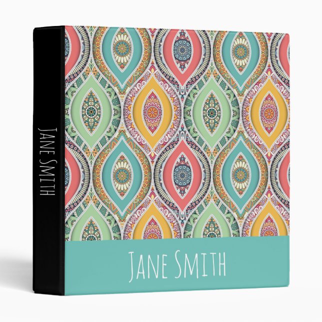 Classeur Motif ethnique marocain coloré Mandala (Devant/Côté)