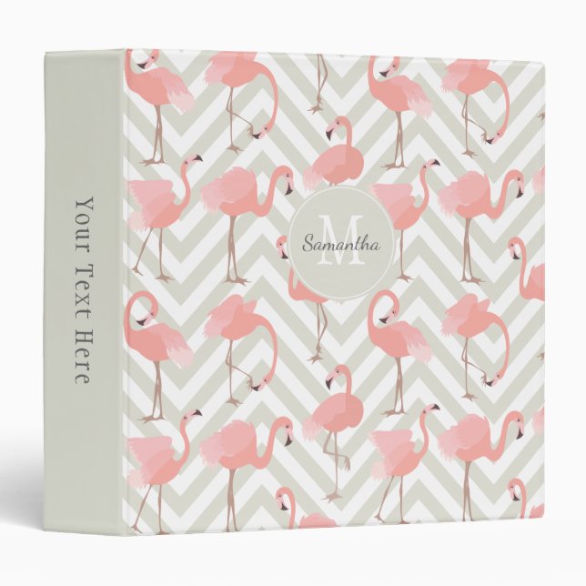 Classeur Motif flamingo rose et gris avec Monogramme (Devant/Côté)