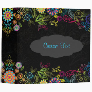 Classeur Motif Fleur Coloré Sur Noir