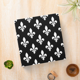 Classeur Motif Fleur de Lis, Royal Français, Blanc sur Noir