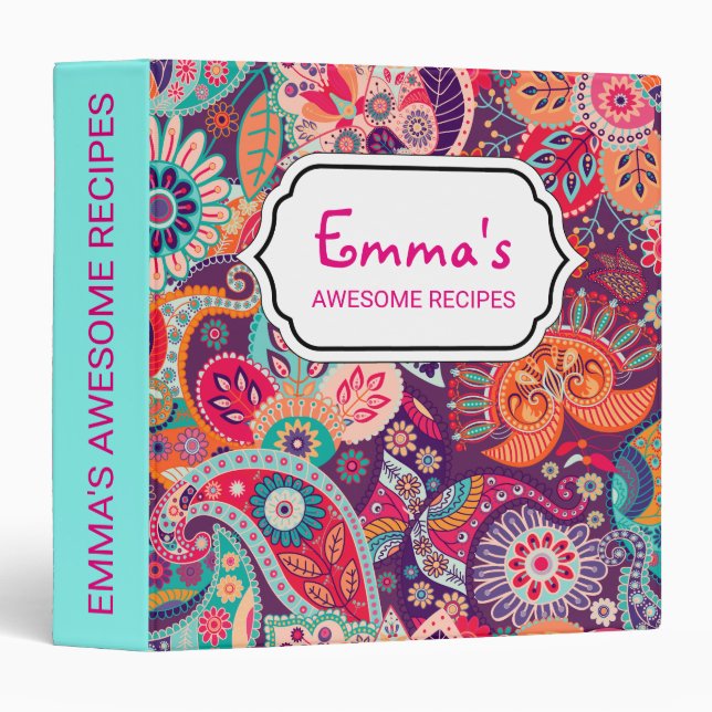 Classeur Motif floral au néon rose de Paisley (Devant/Côté)