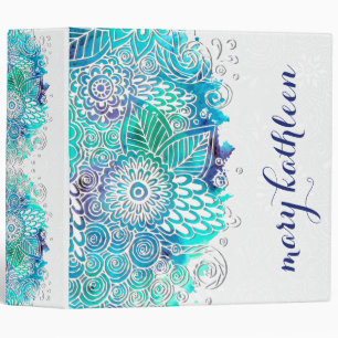 Classeur Motif floral bleu et turquoise paisible de mandala