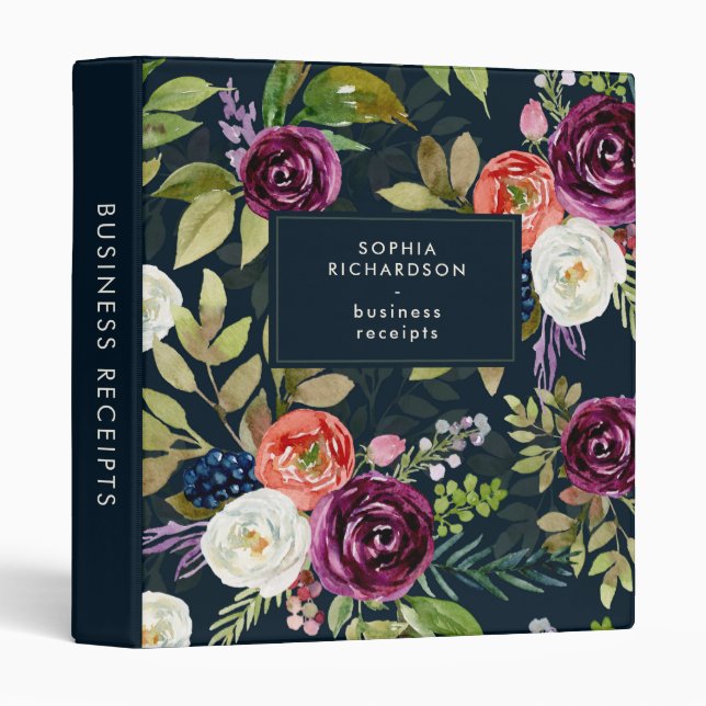 Classeur Motif floral de Boho d'aquarelle foncée (Devant/Côté)