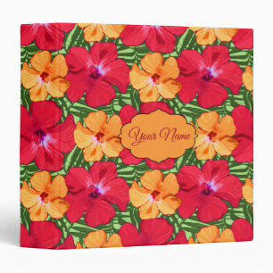 Classeur Motif floral de ketmie tropicale en rouge et
