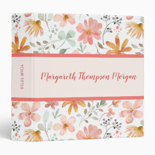 Classeur Motif floral et rayure rose personnalisé