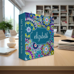 Classeur Motif floral funky avec nom personnalisé