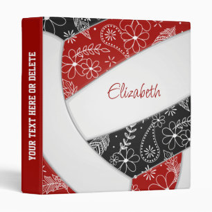 Classeur motif floral gribouillé rouge noir boho volleyball